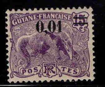 French Guiana Scott 94 MH* 1922 surcharged Anteater stamp