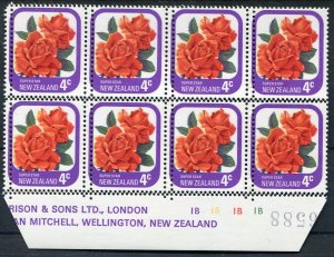 New Zealand Error 1975 4d Rose Plate 1B imprint blk 8 double Comb Heads