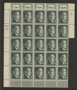 Germany 1944 Hitler Head 1Rm perf 14  sg.801 sheet of 25 margin faults    MNH