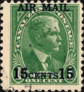 CANAL ZONE - 1929 Sc.C1 15c / 1c green Air Mail O/P Type I  - VF Used (920r)