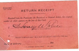US - Registry Return Receipt 1940