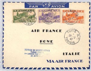 France Cols TUNISIA Cover Air Mail Tunis AIR FRANCE Italy Rome 1947 ZF68