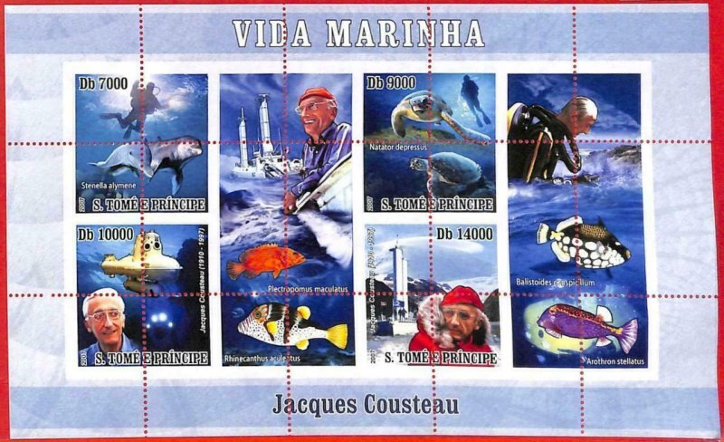 A3391 - SAO TOME & PRINCE, MISPERF ERROR: 2007, Jacques Cousteau,...-