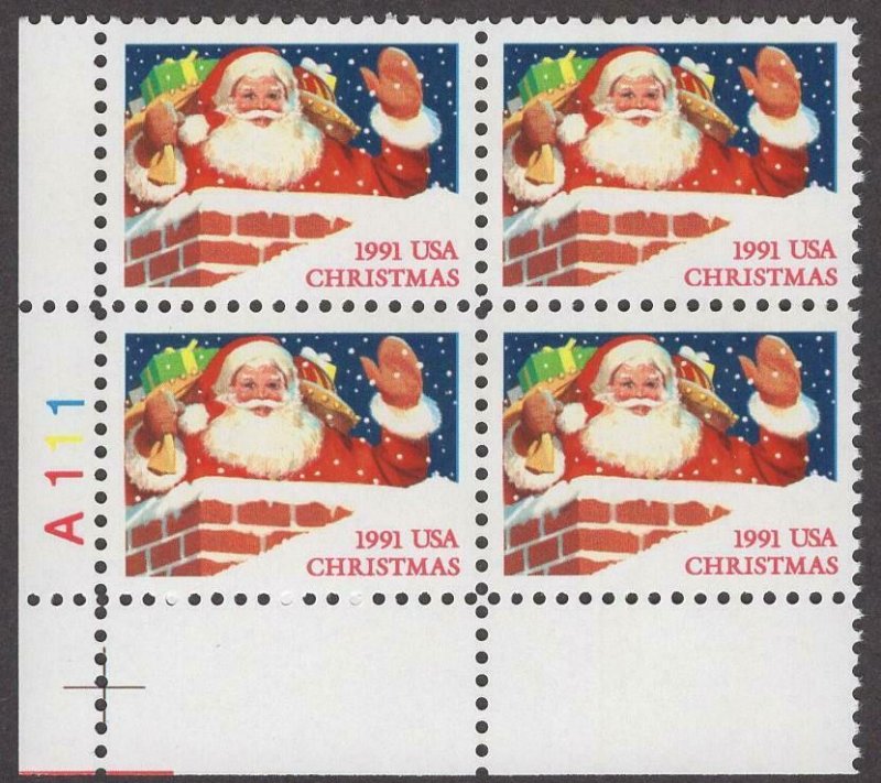 Scott # 2579 - US Plate Block Of 4 - Santa & Chimney - MNH - 1991