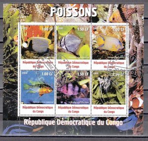 Congo Dem., 2000 Cinderella issue. Tropical Fish, #2 sheet of 6. Canceled. ^