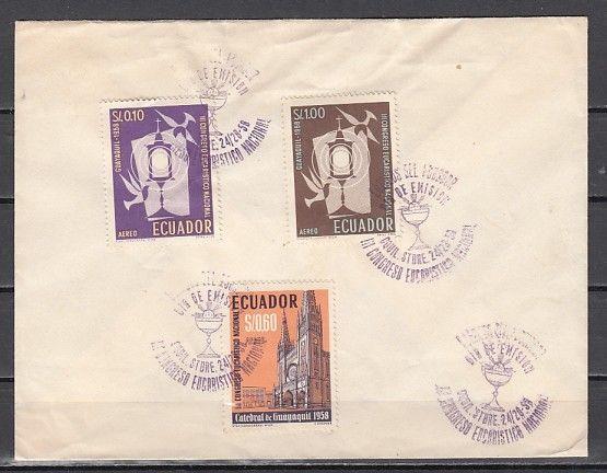 Ecuador, Scott cat. C327-C329. Cathedral & Eucharist issue on a First day cover