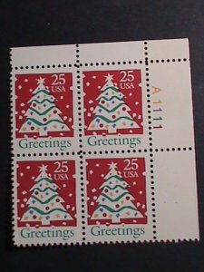 ​UNITED STATES-1990-SC#2515-CHRISTMAS  -MNH IMPRINT PLATE BLOCK OF 4 VERY FINE
