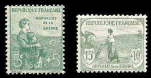 France, 1900-1950 #B4-5 (YT 149-150) Cat€175, 1917-19 5c+5c and 15c+10c, ne...