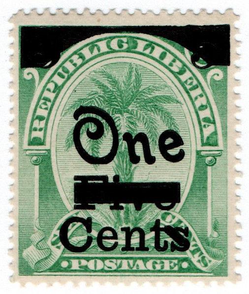 (I.B) Liberia Postal : Overprint 1c on 5c on 6c