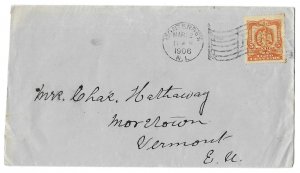 Monterrey, Mexico to Moretown, Vermont 1906 Cover, RM Flag Cancel, Carrier h/s