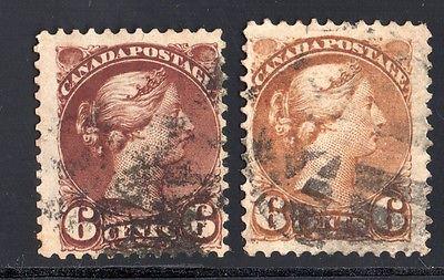 CANADA  SMALL QUEEN 2 STAMPS SC#39 STRIKING PURPLE BROWN ...