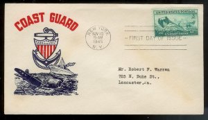 UNITED STATES FDC 3¢  Coast Guard 1945 Ken Boll