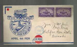 1939 US NAVY USS Wasp Aircraft Carrier Launching Cover to Canada