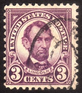 1923, US 3c, Abraham Lincoln, Used, Sc 555