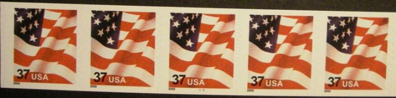 US Stamp #3632 MNH - US Flag PS5 #9999 Coil Strip of 5