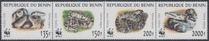 BENIN Sc# 1086a-d CPL MNH SET of 4 WORLD WILDLIFE FUND PYTHON SNAKES