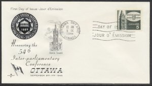 1965 #441 Inter-Parliamentary Union FDC, Rosecraft Cachet, Ottawa