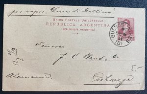 1896 Buenos Aires Argentina Stationery Postcard Cover To  Germany