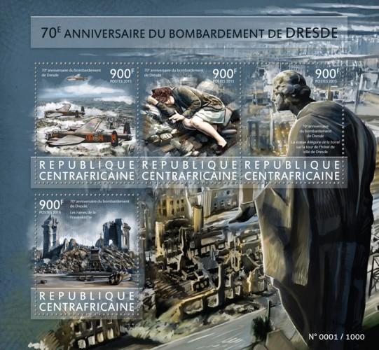 CENTRAFRICAINE 2015 SHEET BOMBING OF DRESDEN WORLD WAR WWII