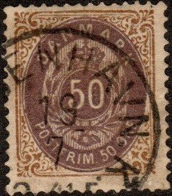Denmark 33 - Used - 50o Coat of Arms (1875) (cv $37.50)
