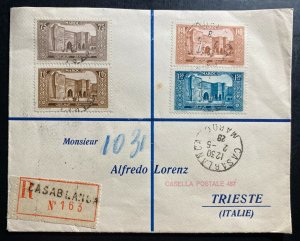 1928 Casablanca French Morocco Registered Cover To Trieste Italy Sc#111