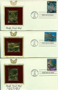 Pacific Coral Reef SET OF 10 22k GOLD FDCs Hawaii Fish Eels Shells + Text Cards!