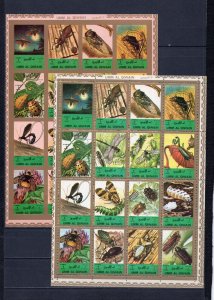 UMM AL QIWAIN 1972 INSECTS 2 SHEETS OF 16 STAMPS PERF. & IMPERF. MNH