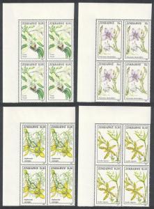 Zimbabwe Orchids 4v Top Left Corner Blocks of 4 SG#860-863