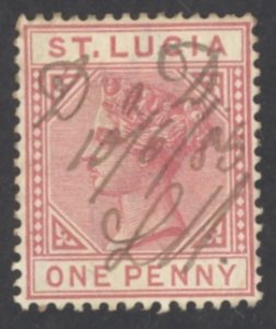 St. Lucia Sc# 28 Used (a) 1883-1898 1p rose Queen Victoria