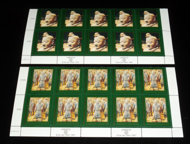 U.N,VIENNA #230-231, 1997, TERRACOTTA WARRIORS, INSC. BLKS/10, NICE! LQQK!