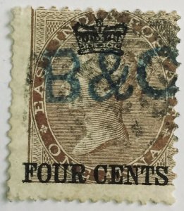 Malaya Straits Settlements 1867 opt India QV 4 cents on 1 anna Used SG#4 CV£275