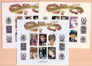 Togo 1805-1807 Lady Diana Princess of Wales MNH 3 sheets