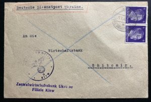 1942 Kiev Ukraine Germany Dienstpost Cover To Shitomir Reich Commissioner