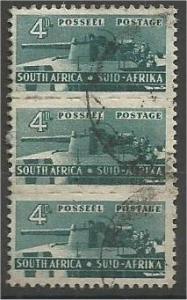 SOUTH AFRICA, 1942, used 4p strip of 3, Artillery, Scott 95