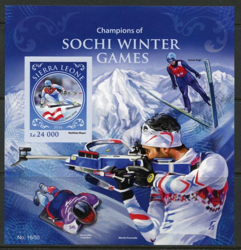 SIERRA LEONE 2016 CHAMPIONS OF THE SOCHI WINTER OLYMPIC GAMES S/S IMPF  MINT NH