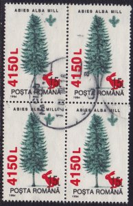 Romania - 1998 - Scott #4224 - used block of 4 - Tree Surcharge