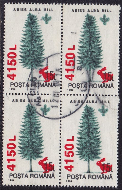 Romania - 1998 - Scott #4224 - used block of 4 - Tree Surcharge