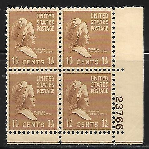 #805 Presidential  Lower Right Plate Block #23766 F VF NH DCV=$3.50