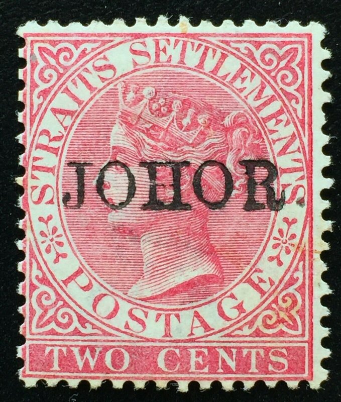 Malaya 1888 Johor opt Straits Settlements QV 2c MLH (with stop) SG#14 M2310