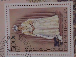 UPPER VOLTA STAMP: 1977  C0RONATION  OF QUEEN ELIZABETH II CTO S/S SHEET