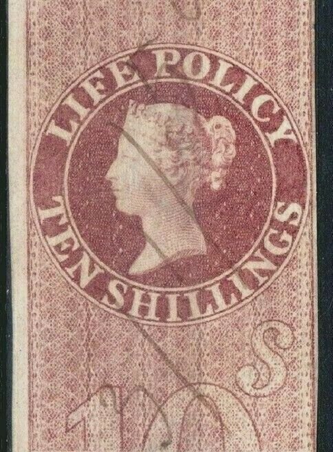 GB QV Revenue High Value 10s LIFE POLICY (1860) Perkins Bacon IMPERF Used SS903
