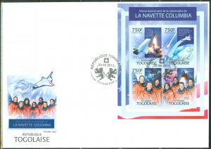 TOGO 2013 10th ANNIVERSARY THE  COLUMBIA SPACE SHUTTLE TRAGEDY  SHEET  FDC