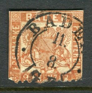 GERMANY; BADEN 1862 early classic Perf issue used 9k. value, flaws Postmark