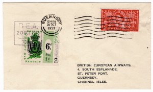 (I.B) Cinderella Collection : Alderney-Guernsey BEA Air Letter Cover (1953)