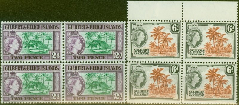 Gilbert & Ellice Is 1964 Wmk Change set of 2 SG85-86 Superb MNH Blocks of 4