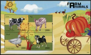 Tanzania 2014 MNH Farm Animals 4v M/S Cow Pig Duck Dog Fruit Vegetables