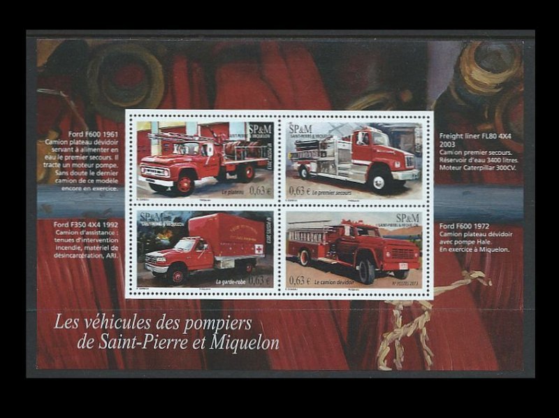 St. Pierre & Miquelon #975 Fire Engines Miniature Sheet MNH