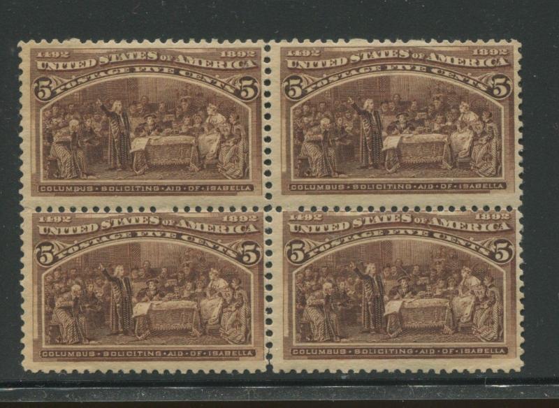 1893 US Stamp #234 5c Mint Never Hinged Fine Block of 4 Catalogue Value $150