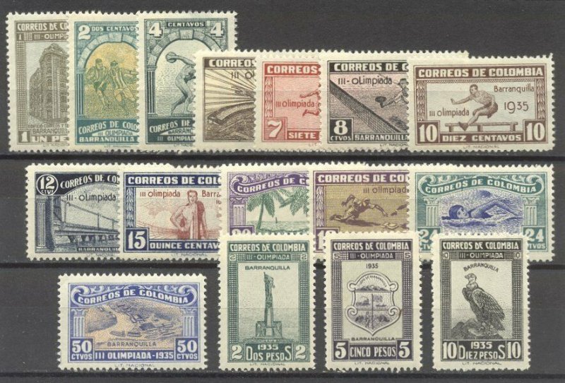 COLOMBIA #421-36 Mint - 1935 Olympics Set