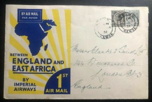 1931 Kisumu Kenya KUT First Flight Airmail Cover FFC To London England Imperial